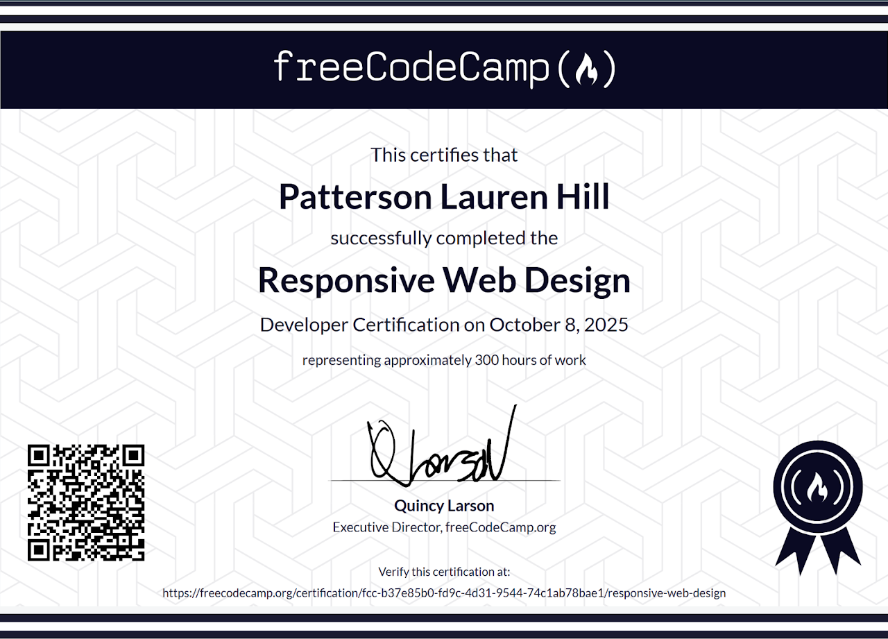 Lauren Patterson Hill Certificate 2