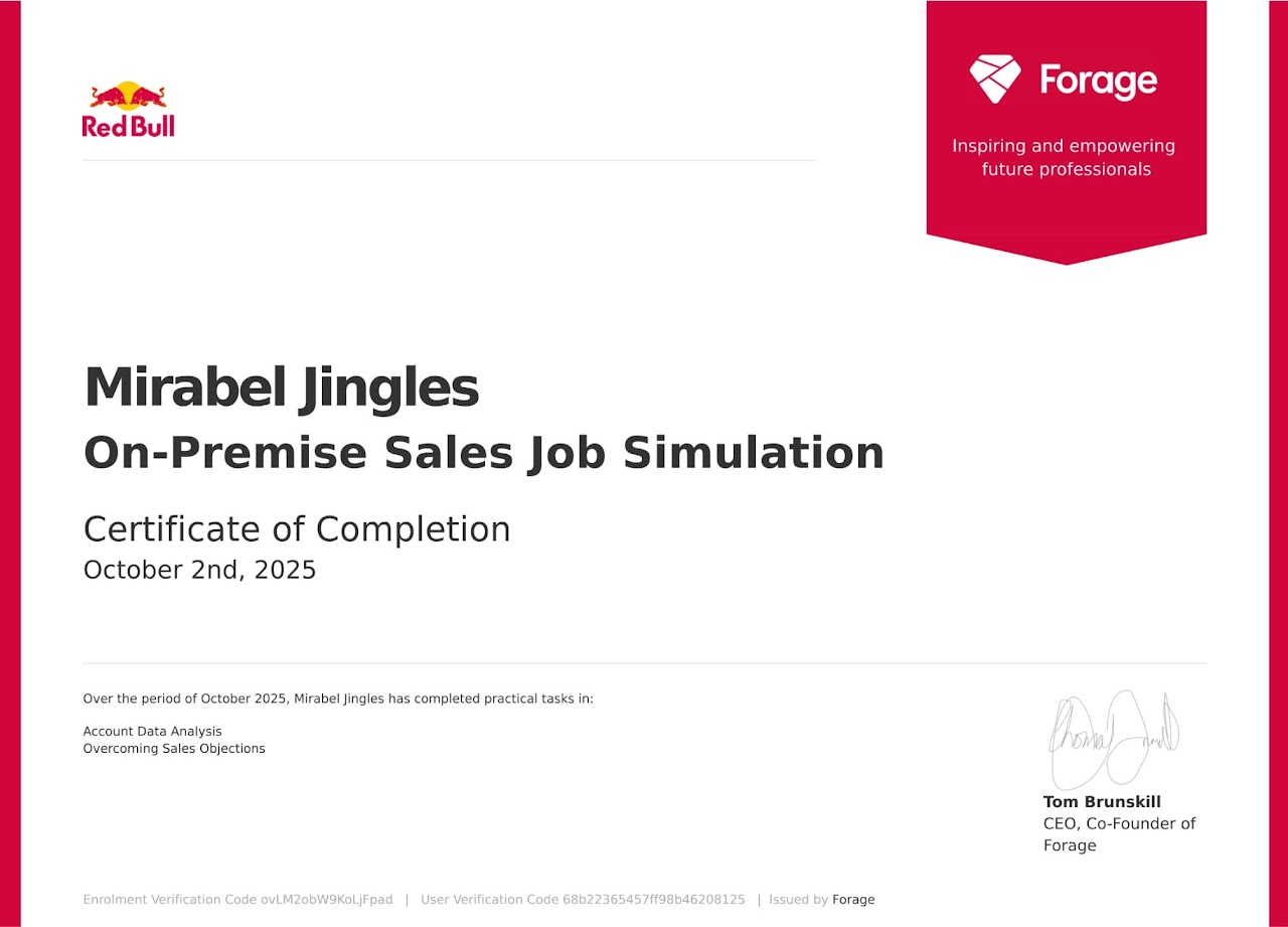 Mirabel Jingles Certificate 1