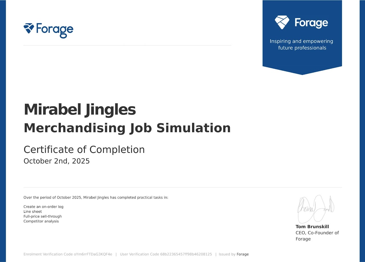Mirabel Jingles Certificate 2